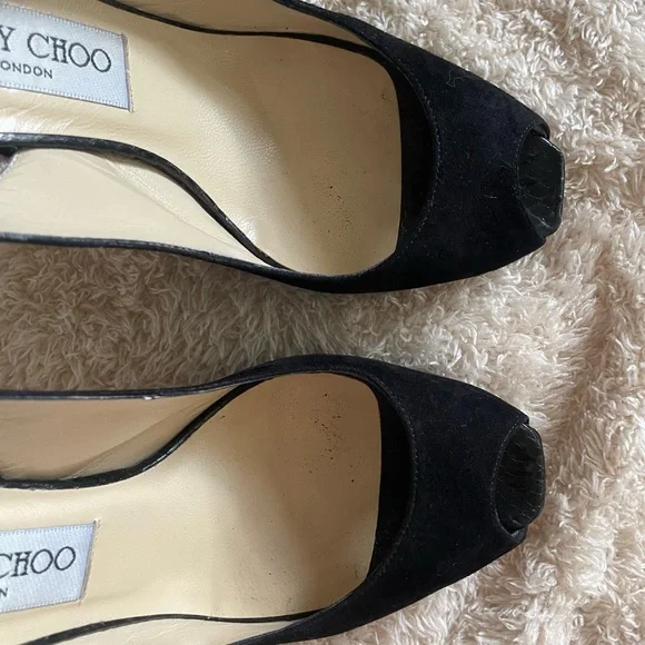 JIMMY CHOO 072CLUE Suede/Snake Black Heels Size 7.5 - Picture 2 of 7